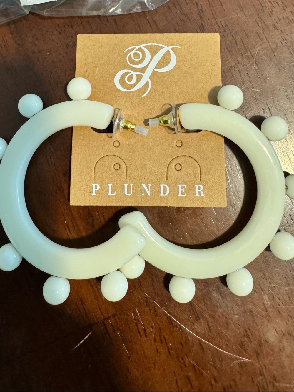Plunder Glossy Cream Hoop Earrings with Beaded Accents